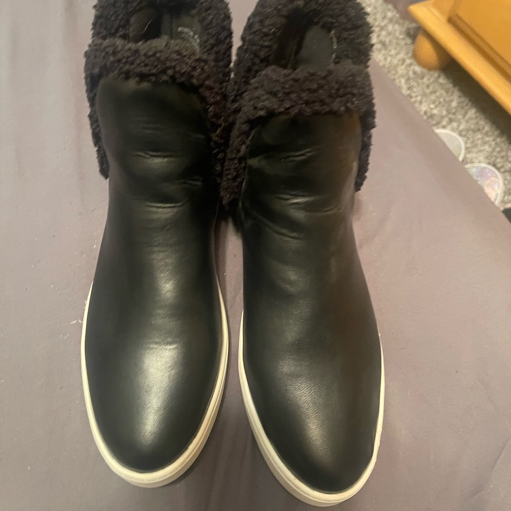 New Directions Black Ankle Boots with White Trim